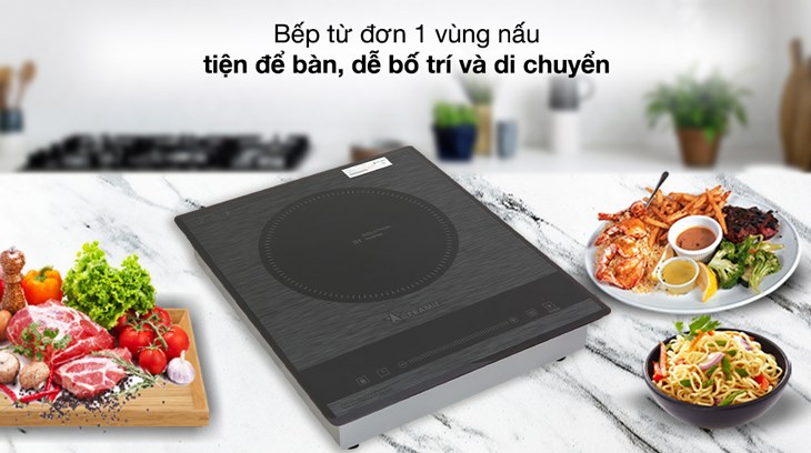 Bếp từ đơn lắp âm Pramie 1105 được thiết kế 1 vùng nấu nhỏ gọn