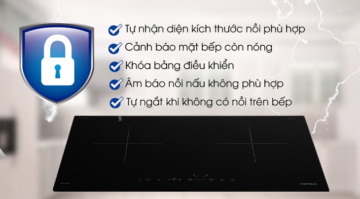 Bếp từ đôi lắp âm Hafele HC-I2712A (536.61.716) được tích hợp tính năng khóa bảng điều khiển, đảm bảo an toàn cho gia đình có trẻ nhỏ