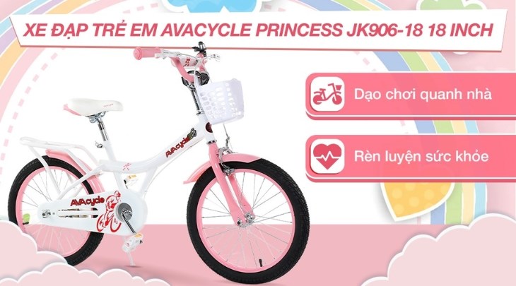 Xe Đạp Trẻ Em AVACYCLE Princess JK906-18 18 Inch có diện mạo dễ thương cùng nhiều tiện ích thú vị phù hợp cho các bạn nhỏ tập luyện