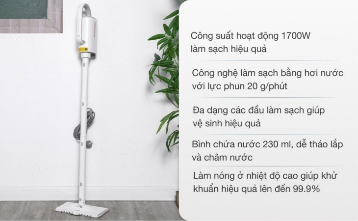 Máy vệ sinh hơi nước Deerma ZQ600 giúp làm sạch các vết bẩn hiệu quả