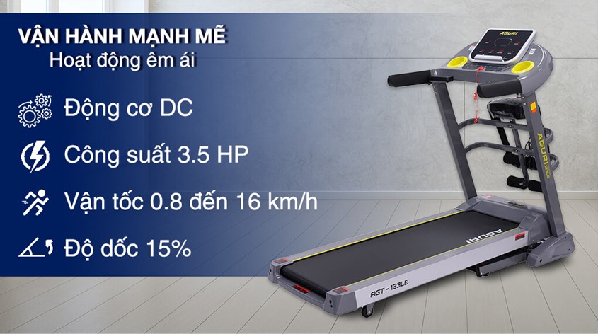 Máy chạy bộ Aguri AGT-123LE với khả năng vận hành êm ái, ít gây tiếng ồn