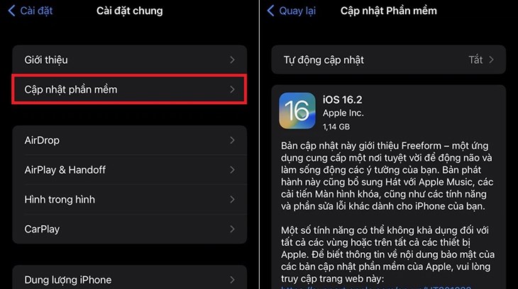 Cài đặt phiên bản iOS mới nhất để khắc phục lỗi iPhone bắt sóng yếu