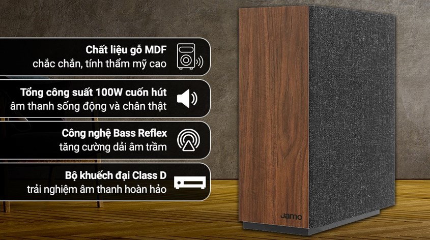 Loa siêu trầm Jamo S808 Walnut 100W có đường kính loa bass dưới 20cm