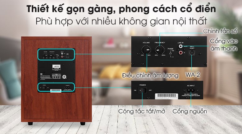 Loa siêu trầm Jamo C910SUB 200W có thiết kế nhỏ gọn với nhiều cổng kết nối