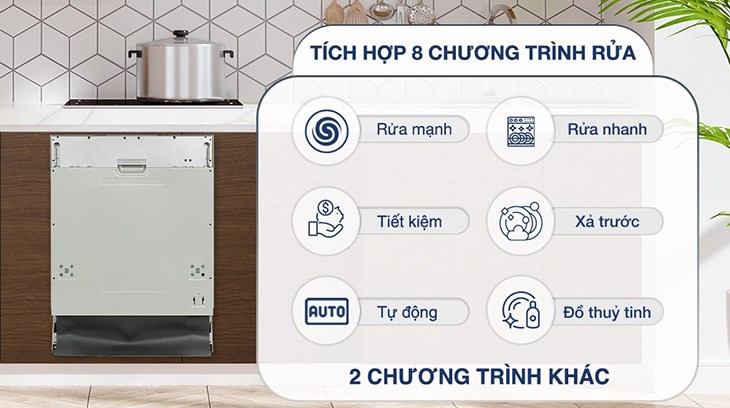 Máy rửa chén âm tủ Hafele HDW-FI60AB (538.21.330) tích hợp 8 chương trình rửa giúp diệt khuẩn hiệu quả