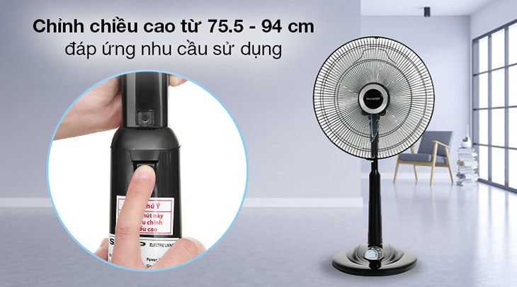 Quạt lửng Sharp PJ-L40RV-DG có khớp điều chỉnh độ cao, phù hợp sử dụng trong nhiều không gian