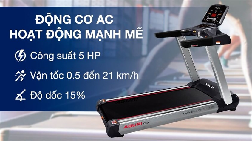 Máy chạy bộ điện Aguri AGT-817LE với động cơ AC hoạt động mạnh mẽ