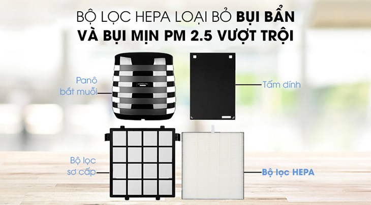 Máy lọc không khí Sharp FP-JM30V-B 53W sở hữu bộ lọc HEPA có khả năng loại bỏ bụi mịn PM2.5