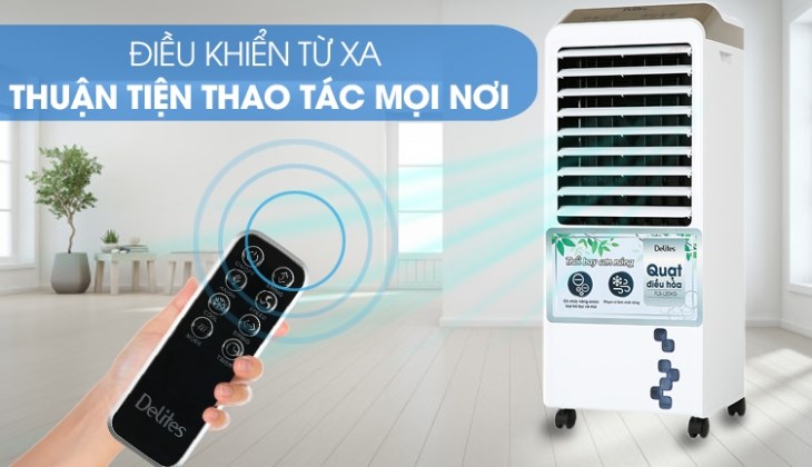 Quạt điều hòa Delites FLS-L20KG có remote giúp bạn điều khiển quạt từ xa thuận tiện