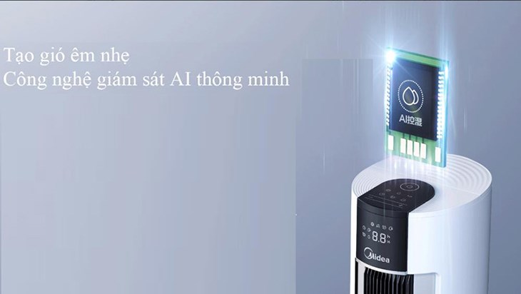 Quạt điều hòa Midea AC120-18AR sở hữu công nghệ kiểm soát AI thông minh, giúp tạo gió êm nhẹ