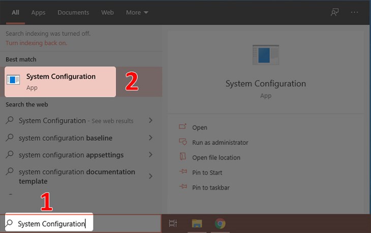 Gõ từ khóa System Configuration > Chọn System Configuration