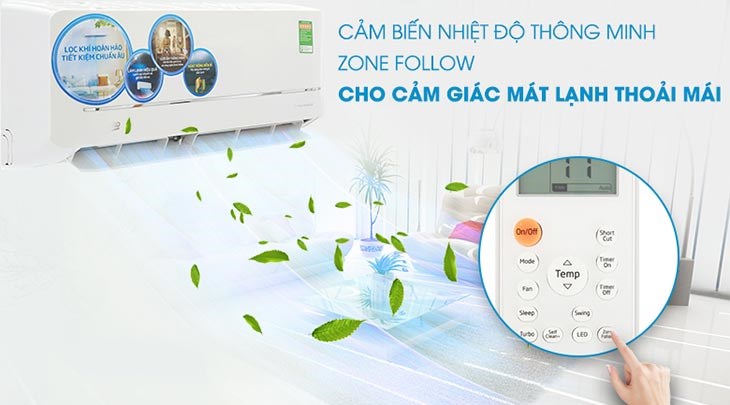 Máy lạnh 2 chiều Beko Inverter 1.0 HP RSVH09VS nhanh chóng làm lạnh tại vị trí đặt remote nhờ cảm biến nhiệt độ thông minh Zone Follow