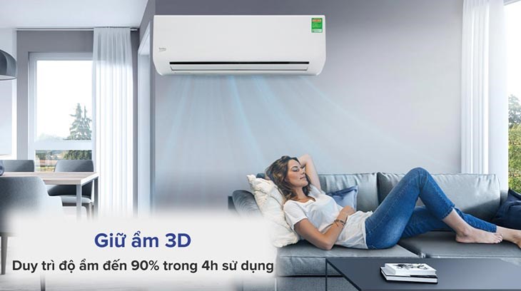 Máy lạnh 2 chiều Beko Inverter 1.5 HP RSVH12VS trang bị công nghệ giữ ẩm 3D duy trì độ ẩm 90% trong 4 giờ