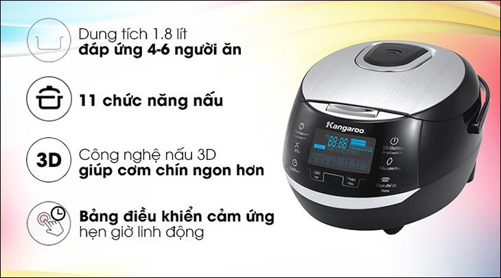 Nồi cơm điện tử Kangaroo 1.8 lít KG595 đang được bán tại Điện máy XANH với mức giá 2.089.000 đồng (cập nhật tháng 05/2023 và có thể thay đổi theo thời gian)