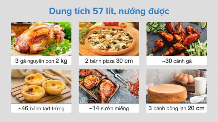 Lò nướng âm Teka HS 720 57 lít có dung tích 57 lít đáp ứng nhu cầu nấu nướng đa dạng của người dùng