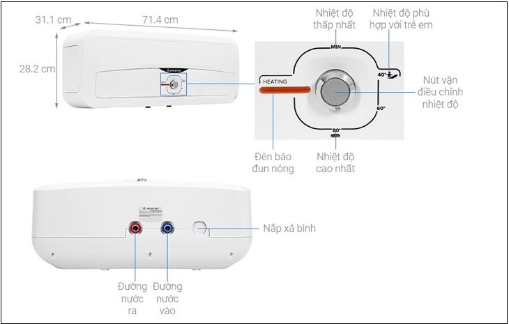 Máy nước nóng gián tiếp Ariston 20 lít 2500W SL2 20 R 2.5FE - MT được tích hợp van xả cặn giúp tăng độ bền cho máy