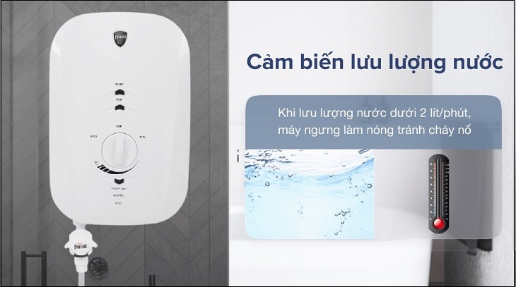 Máy nước nóng trực tiếp Ferroli MIDO-MSP 4.5S được trang bị cảm biến lưu lượng nước, giúp máy không bị cháy nổ