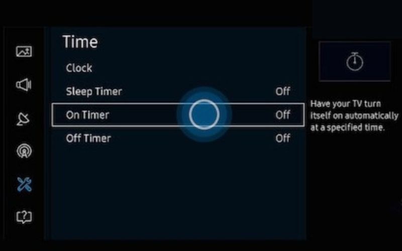 Chọn On Timer >> Setup >> Cài đặt các thông tin theo nhu cầu >> Close