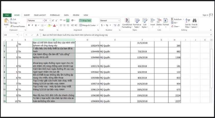 Người dùng nhấn chọn ô cần xuống dòng trong Excel