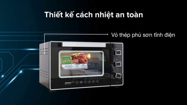 Lò nướng Sanaky VH3599S2D 35 lít sở hữu vỏ bằng thép sơn tĩnh điện giúp cách nhiệt và cách điện tốt 