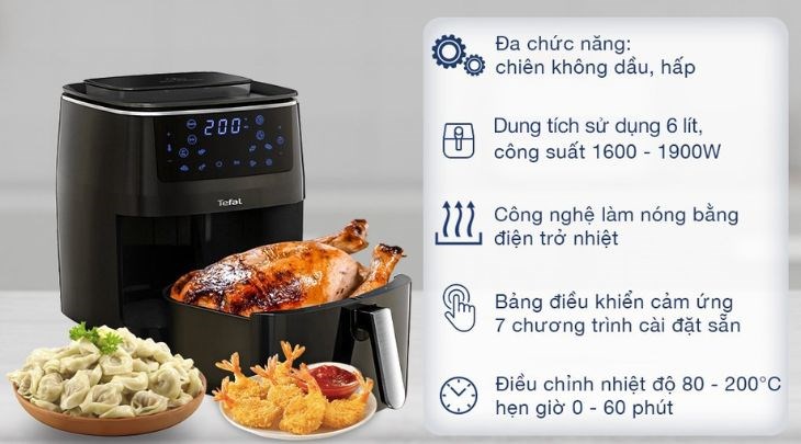 Nồi chiên không dầu kết hợp hấp Tefal FW201815 6.5 lít được tích hợp 7 chương trình chiên được cài đặt sẵn giúp bạn chuẩn bị thức ăn thơm ngon hơn