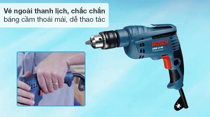 Máy khoan điện Bosch GBM 13 RE 600W sử dụng động cơ chổi than, cho hiệu suất hoạt động cao