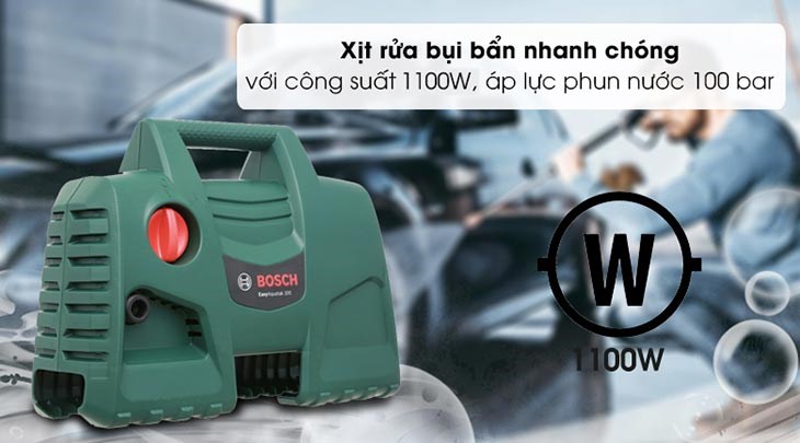 Máy phun xịt rửa áp lực cao Bosch Easy AQT 100 LL 1100W xịt rửa nhanh chóng với áp lực phun 100 bar cùng công suất 1100W