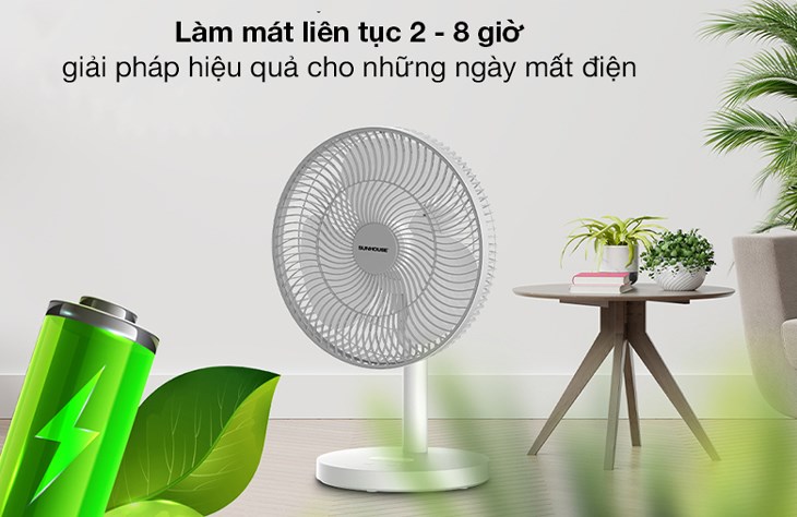 Quạt sạc điện Sunhouse 3 cánh SHD7115 15W có thể làm mát liên tục suốt 2 - 8 giờ