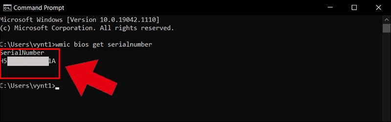 Bạn tiếp tục gõ wmic bios get serialnumber và nhấn Enter