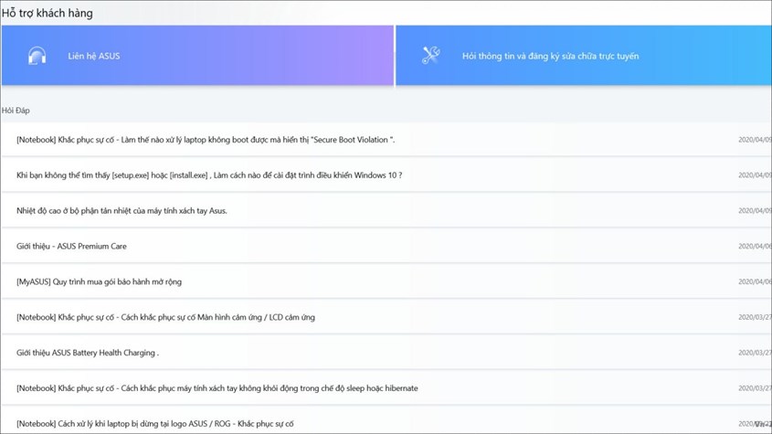 Ứng dụng MyASUS có thể kiểm tra được bảo hành của laptop