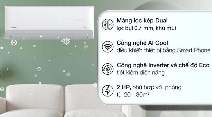 Máy lạnh Comfee Inverter 2 HP CFS-18VDGF-V được thiết kế công suất 2 HP và trang bị nhiều tiện ích hiện đại thuận tiện cho việc sử dụng