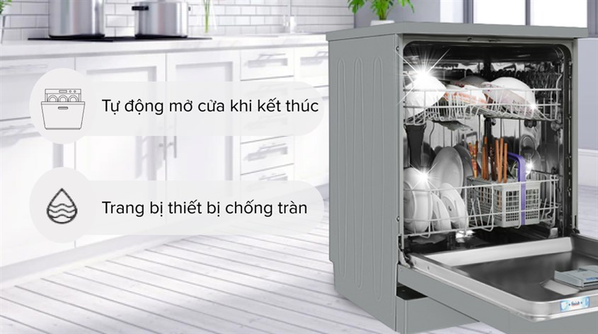 Máy rửa chén độc lập Beko DVN06431S trang bị thiết bị chống tràn đảm bảo nước không bị tràn ra ngoài khi sử dụng