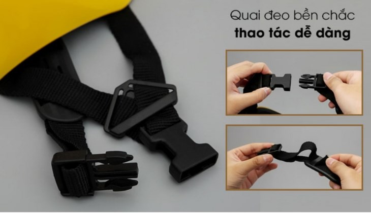 Mũ trẻ em 1/2 size S Delites ATN01 vàng có quai đeo chắc chắn và khóa mũ dễ dàng thao tác ngay cả với trẻ nhỏ