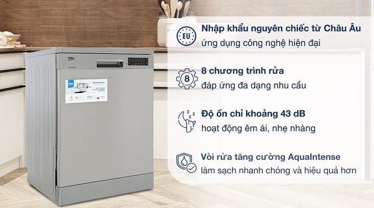 Máy rửa chén độc lập Beko DFN28424X có giá bán khoảng 14.990.000, phù hợp với gia đình có thu nhập trung bình (Giá bán cập nhật tháng 5/2023 và có thể thay đổi theo thời gian)