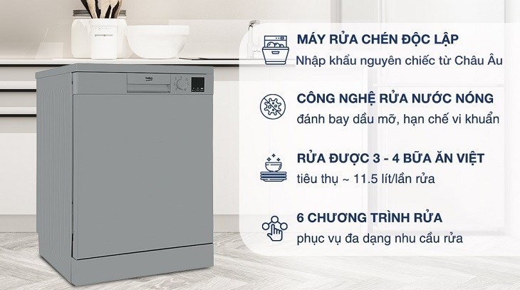 Máy rửa bát độc lập Beko DVN06431S được tích hợp 6 chương trình rửa đa dạng