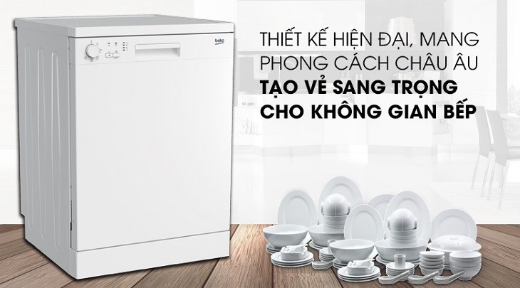 Máy rửa bát độc lập Beko DFN05311W có thiết kế màu trắng nguyên khối tinh tế, hiện đại chuẩn châu Âu