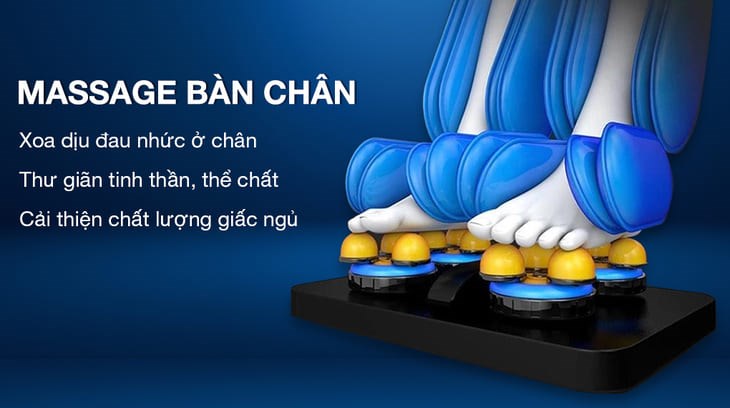 Ghế Massage Daikiosan DKGM-0001D có 6 con lăn ở lòng bàn chân giúp giảm cơn đau nhức, hữu ích cho người di chuyển thường xuyên