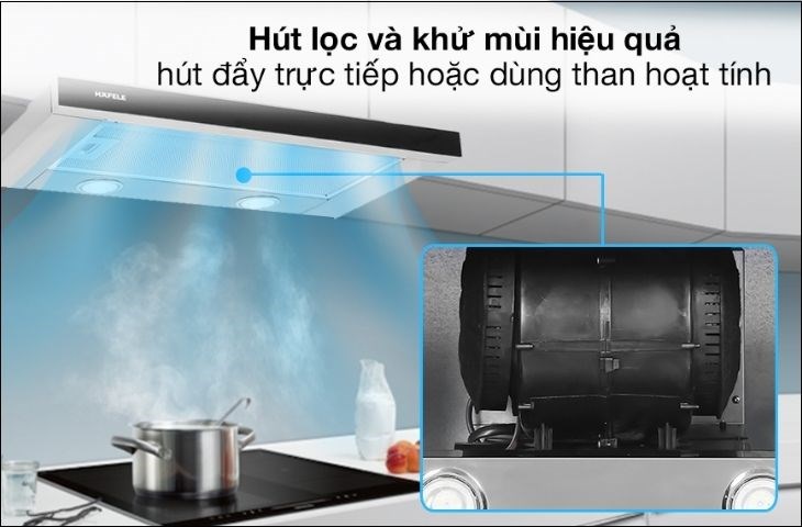 Máy hút mùi âm tủ Hafele HH-TG60E (539.81.073) giúp lọc sạch các món ăn nặng mùi như tỏi hay cá trả lại không khí trong lành cho căn bếp nhà bạn