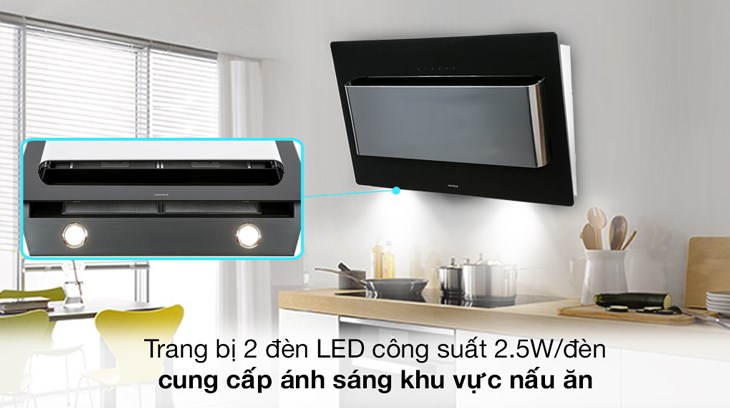 Máy hút mùi áp tường Hafele HH-WVG80D (539.81.194) được trang bị 2 đèn LED cung cấp đủ ánh sáng cho khu vực đun nấu