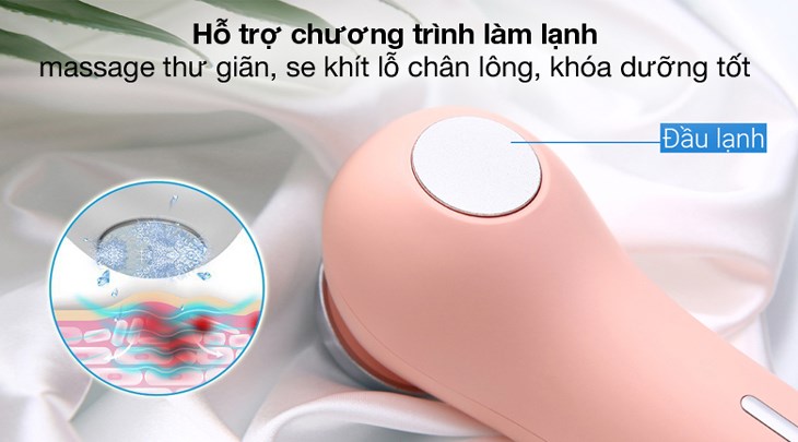 Máy massage mặt và cổ đẩy tinh chất Halio Ion Hot & Cool Coral hỗ trợ chương trình làm lạnh có khả năng massage thư giãn cho làn da của bạn, khóa ẩm và se khít các lỗ chân lông