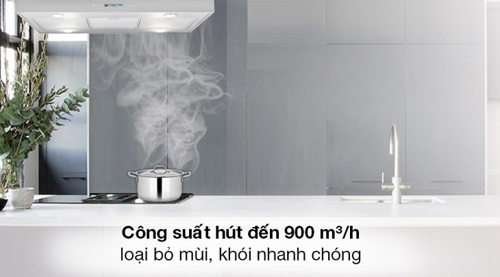 Máy hút mùi đảo Hafele HH-IS90A (539.81.715) có thể loại bỏ mùi và khói hiệu quả nhờ công suất hút tối đa 900m3/h