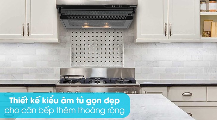 Máy hút mùi âm tủ Jenair 301-2M70BL có màu đen bóng đẹp, kiểu dáng âm tủ, bố trí gọn gàng trong căn bếp, tiết kiệm không gian hiệu quả