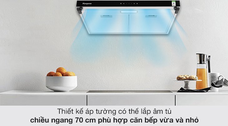 Máy hút mùi áp tường Kangaroo KG70RS có chiều ngang 70cm,  phù hợp với những căn bếp nhỏ và vừa