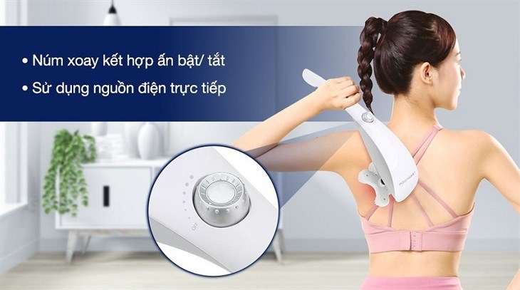 Máy massage cầm tay Poongsan MHP-025 hoạt động thông qua nguồn điện trực tiếp, không cần sạc pin