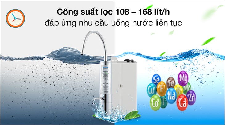 Máy lọc nước ion kiềm Panasonic TK-AB50 5 tấm điện cực có công suất lọc 108 - 168 lít/giờ tạo ra nguồn nước sạch phục vụ nhu cầu sử dụng hằng ngày của các hộ gia đình