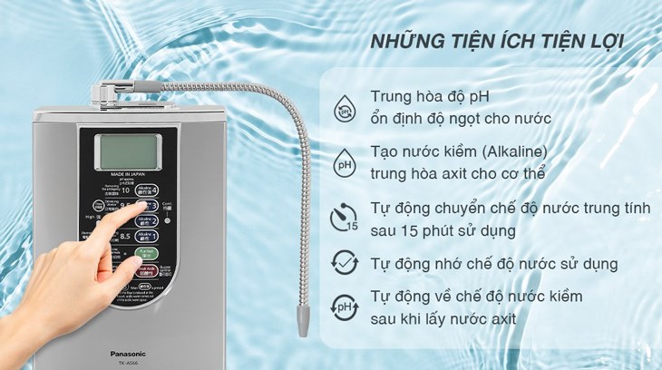 Máy lọc nước ion kiềm Panasonic TK-AS66 5 tấm điện cực được tích hợp nhiều tính năng thông minh đi kèm, đảm bảo an toàn cho người dùng