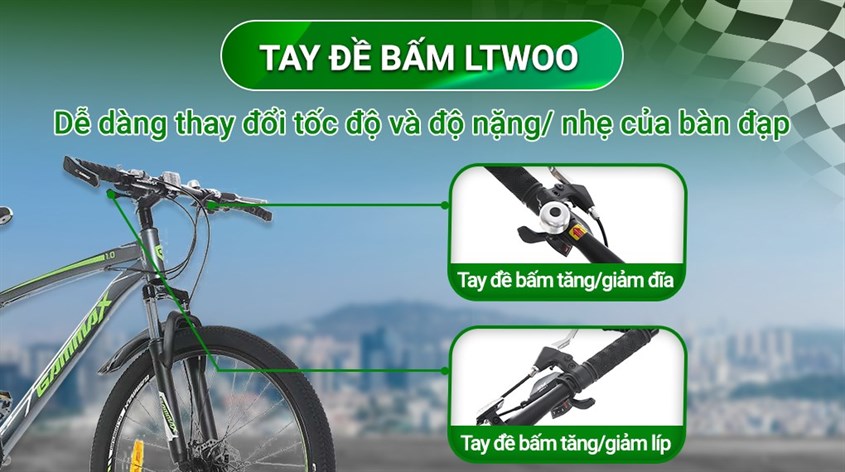 Xe Đạp Địa Hình MTB Gammax 26-Kunfeng-1.0-21S 2020 sỡ hữu tay đề bấm LTWOO giúp người dùng thay đổi tốc độ dễ dàng 