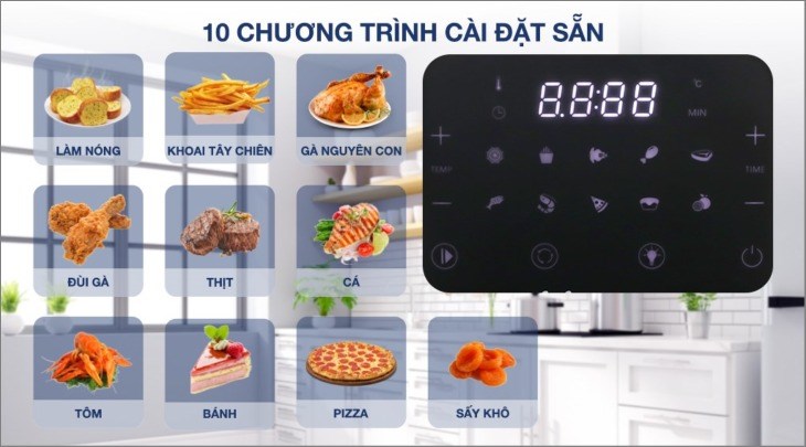 Chế biến các món ăn thơm ngon, lành mạnh với 10 chương trình được cài đặt sẵn trên lò chiên không dầu Sunhouse Mama SHD4088 15 lít