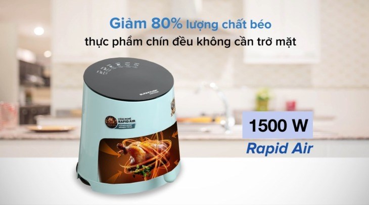 Nồi chiên không dầu Sunhouse SHD4085G 3.5 lít giúp thực phẩm chín đều và hạn chế 80% lượng chất béo dư thừa