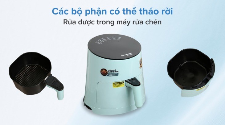 Các bộ phận của nồi chiên không dầu Sunhouse SHD4085G 3.5 lít có thể tháo rời và dễ dàng vệ sinh